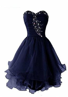 Picture of Navy Blue Sweetheart Short Homecoming Dresses, Sparkly Crystal Organza Short Formal Dresses